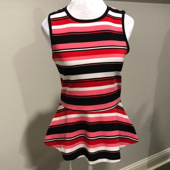 Michael Kors peplum sleeveless top red pink black stripe zip back Small - Picture 1 of 10